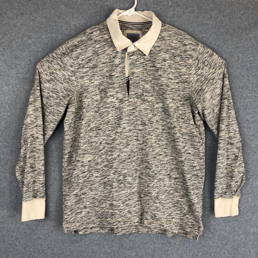 Lands End Rugby Polo Shirt Adult Medium Gray Heathered Long Sleeve College Mens